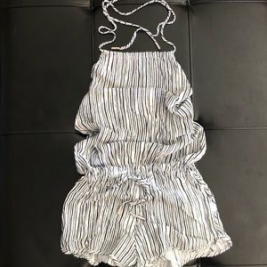 Lulu’s FORTUITOUS NAVY BLUE STRIPED HALTER ROMPER